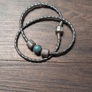 Pandora Braided Bracelet with Silver and Teal Accents